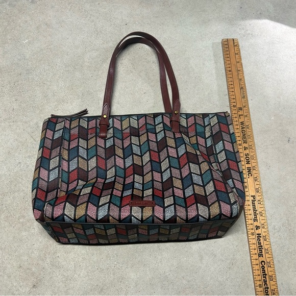 Fossil Women's Rachel Large Tote Bag Multicolor Chevron Zipper Top - Picture 13 of 14